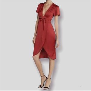 Express Low Plunge Front Red Silk Midi Dress Size 0
